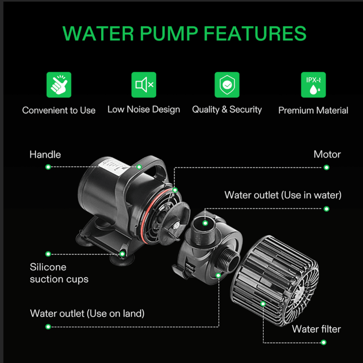 LIFERUN Pompe Eau Submersible, 40W 3000L/H Mini Pompe Silencieuse, Pompe  Aquarium avec 3 Buses 19/