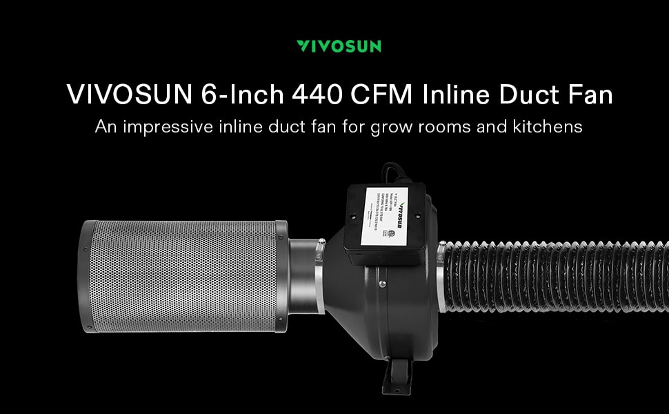 VIVOSUN Air Filtration Kit: 6 Inch 440 CFM Inline Fan, 6'' Carbon Filter and 16 Feet of Ducting Combo VIVOSUN Air Filtration Kit: 6 Inch 440 CFM Inline Fan, 6'' Carbon Filter and 16 Feet of Ducting Combo