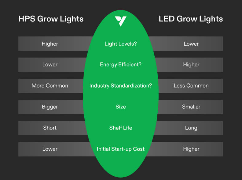 Comparaison between HPS and LED Grow Lights