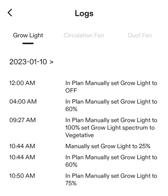 View Logs to Check the Date and the Grow Light