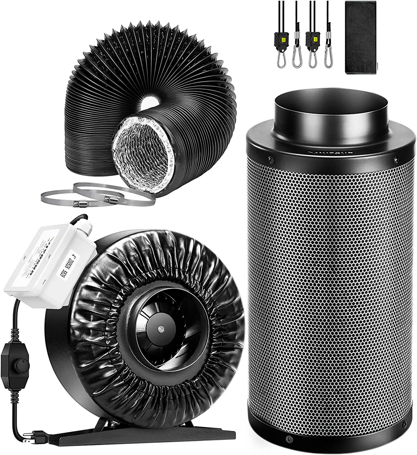 VIVOSUN 4-Inch 203 CFM Inline Duct Fan Kit with Black Carbon Filter and Black Ducting