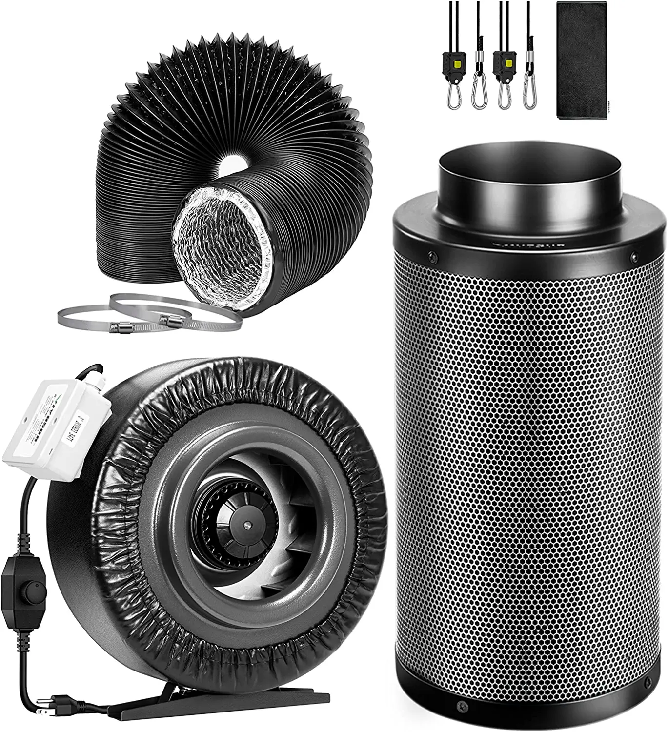 VIVOSUN 8-Inch 740 CFM Inline Duct Fan Kit with Black Carbon Filter and Black Ducting