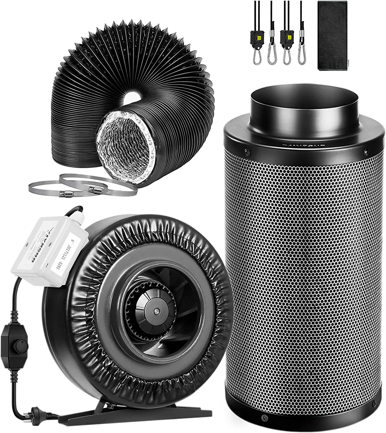 VIVOSUN 6-Inch 440 CFM Inline Duct Fan Kit with Black Carbon Filter and Black Ducting