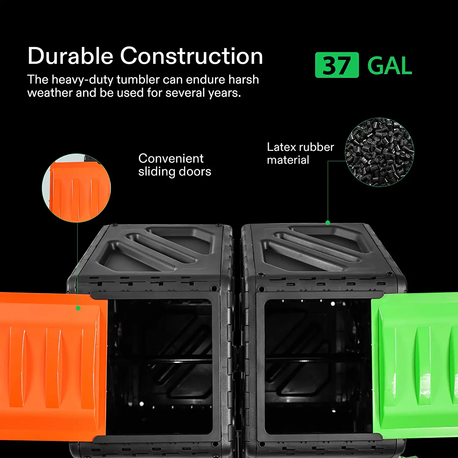 VIVOSUN Dual Chamber Tumbling Composter, 2X 18.5 Gallon Compost Bin, Heavy-Duty Compost Tumbler w/Sliding Door, Lockable Brake and Rotating Design, Outdoor