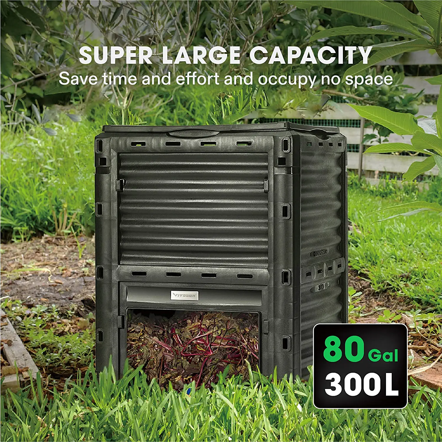 VIVOSUN Compost Bin 80Gallon (300L), Outdoor Composter W/ Large Capacity & Easy Assembling, Compost Barrel for Fast Creation of Fertile Soil